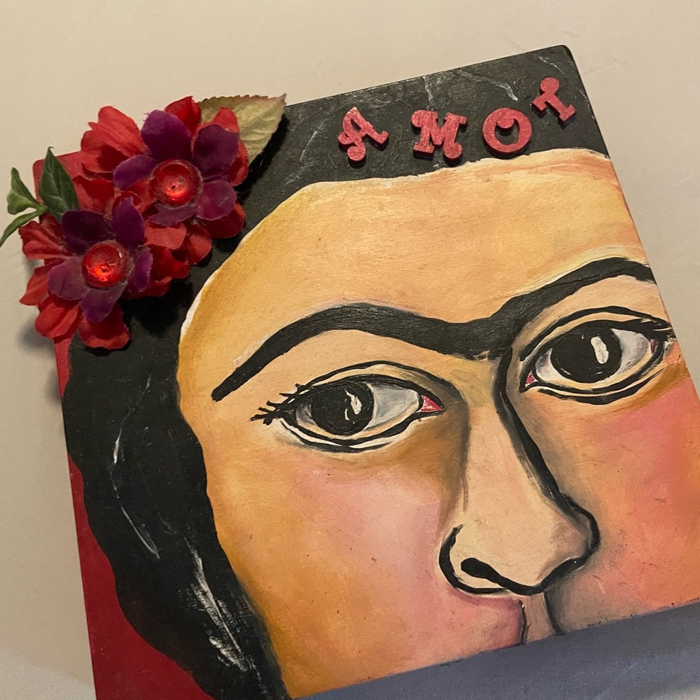 Floral Accent Art Piece with Red and Black Tones